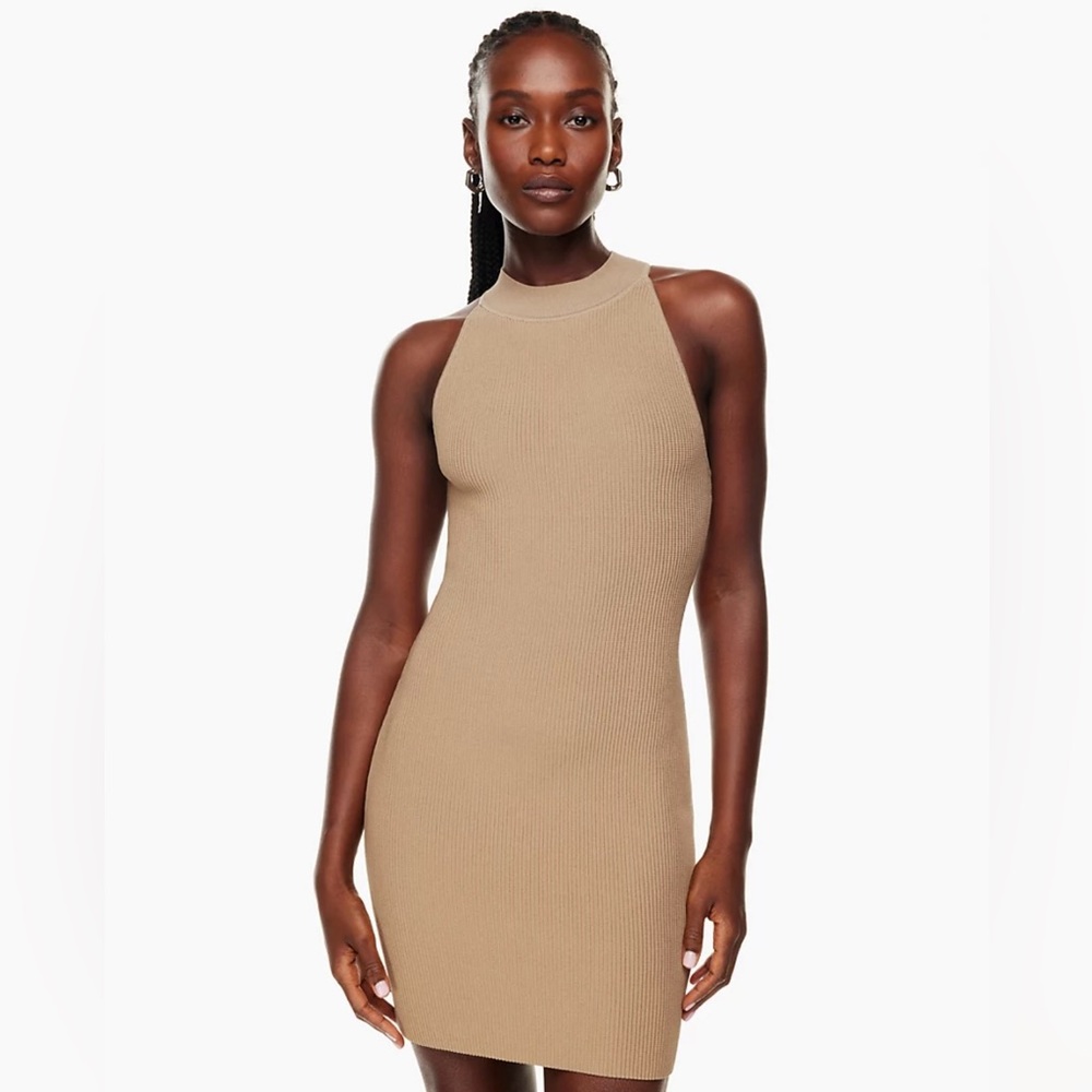 Aritzia Babaton SOLD OUT Sculpt Knit Halter Dress in Gold Camel